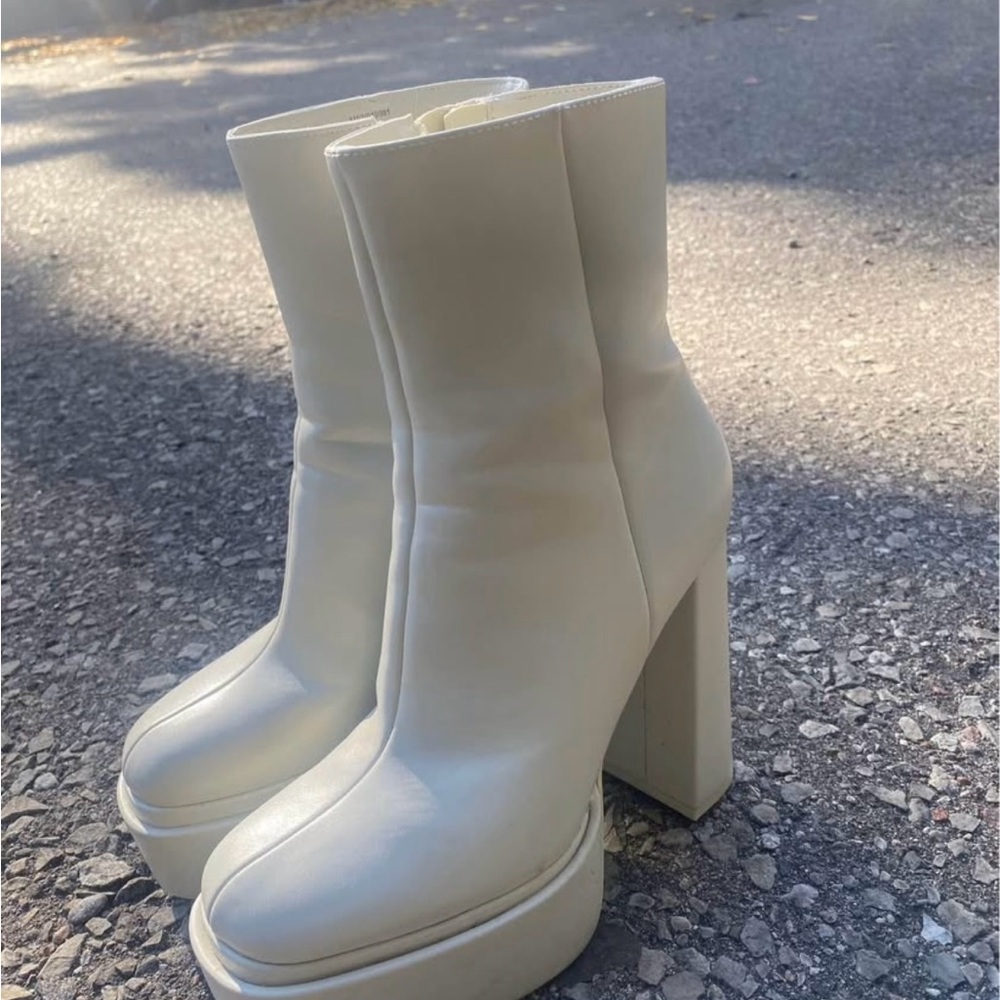 Zara Cream Ankle Boots with Chunky Platform